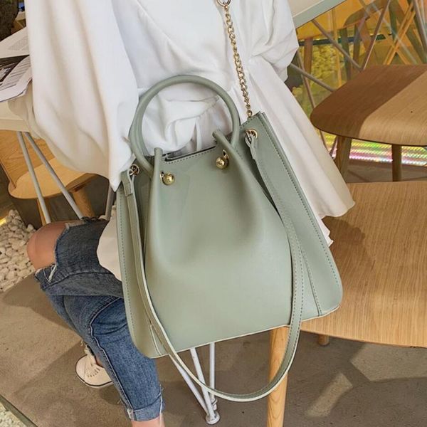 

cross body solid color large tote bucket bag 2021 fashion pu leather women's designer handbag chain shoulder messenger