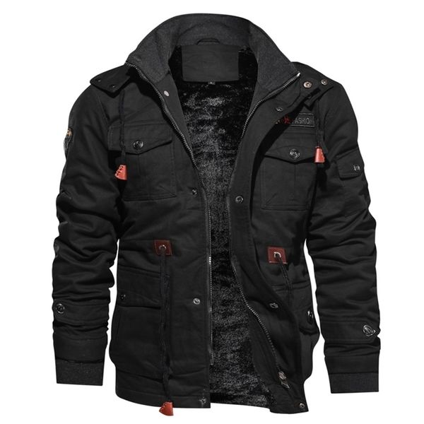 

men's winter jackets thicken warm parkas hooded coat thermal army military jacket flight pilot fleece jacket parkas hombre 201209, Black