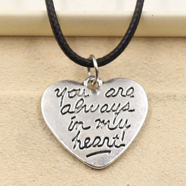 

pendant always in my heart necklace choker charm black leather cord factory price handmade jewelry ejxz, Silver