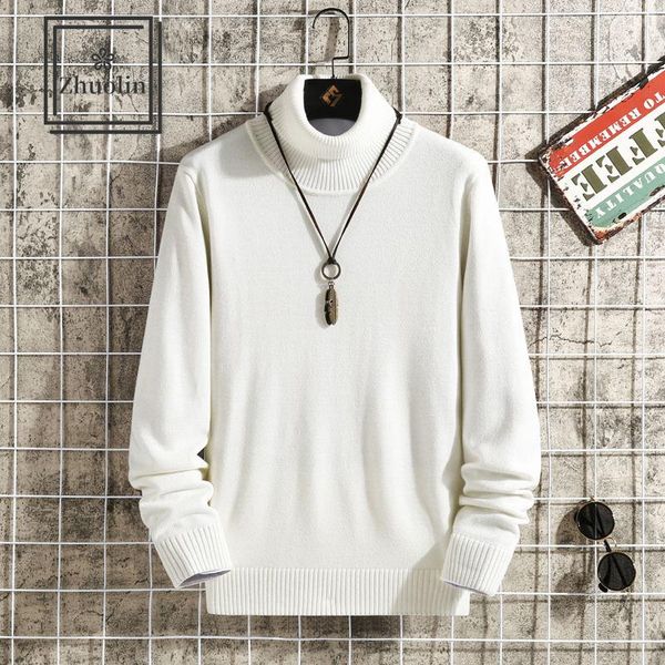 

zhuolin all-match high neck men's sweater men's solid color sweater korean, White;black