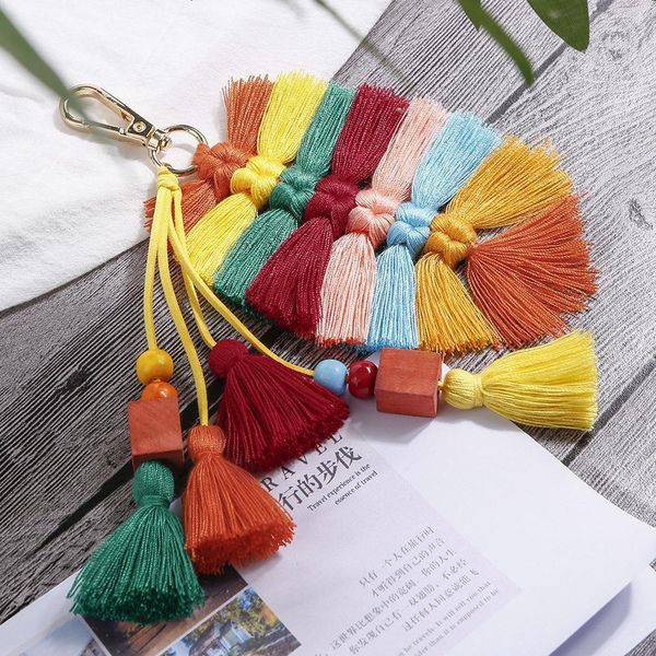 

1pc new style bohemia leaf tassel fringed diy jewelry garments bag decorative accessories key chain pendant craft cotton tassels h sqcuyn