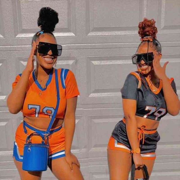 

spring summer two piece set women print short sleeve t-shirt biker shorts matching sets tracksuit sweatwear streetwear, Gray