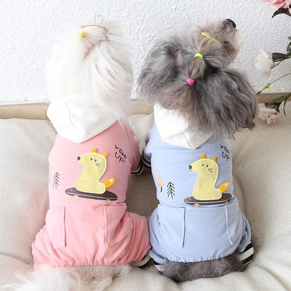 

autumn and winter nordic-style small printed four-legged pet clothing warm dog clothes with hat pet cotton-padded overalls1