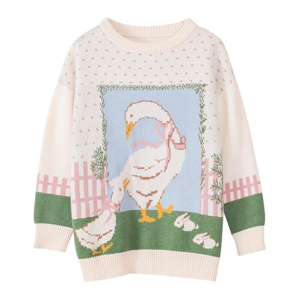

sweet cute bow lady swan o-neck pullover sweater 2021 winter, White;black