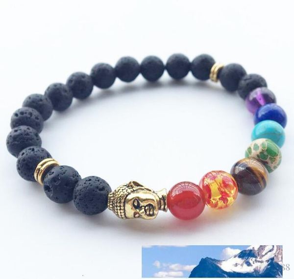 

chakra natural black lava stone 7 reiki healing balance beads bracelet for men women stretch yoga braceletsge7e