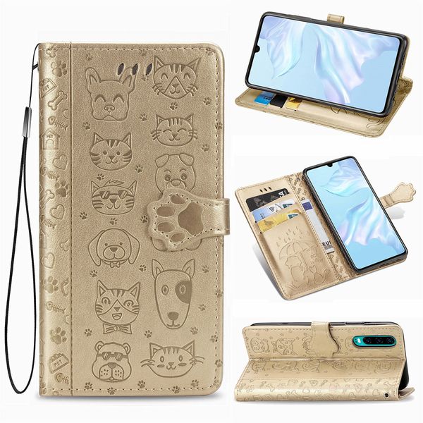 

for huawei p30 p40 phone so case cute cat and dog phone cases wallet case with strap special leather case bags