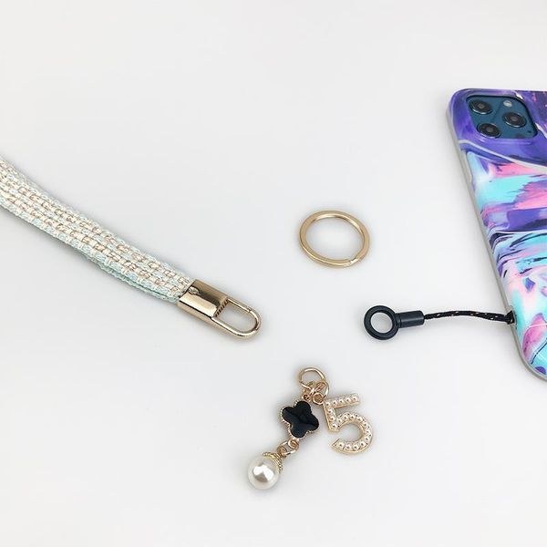 

ethnic braided neck rope for iphone12 with bling metal pearl keychain lanyard id cards badge holder cell phone strap accessories h jllutj