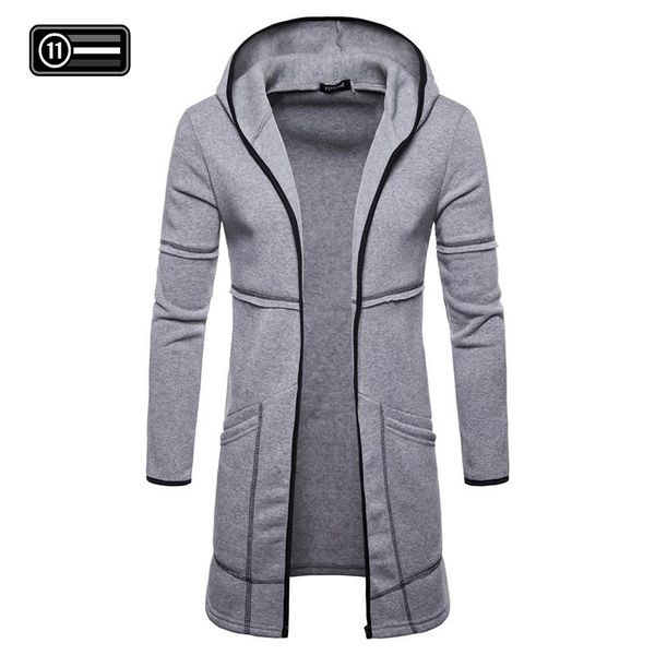 

men hooded sweatshirts long slim fit coat outwear casual tracksuit hoodeds men overcoat pure color cool men's clothing, Black;brown