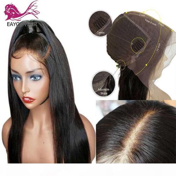 

eayon straight lace front human hair wigs for women remy hair pre plucked hairline with baby brazilian lace wig human, Black;brown