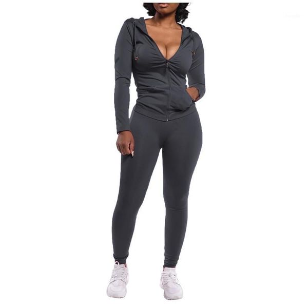 

gym clothing solid color woman tracksuits 2 set piece sweatshirt long pants pockets workout club suits overalls outfit#31, White;black