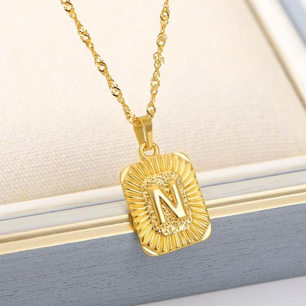

pendant necklaces gold chain stainless steel initial necklace for women girls square letter a-z alphabet choker bijoux femme bff jewelry, Silver