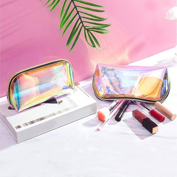

storage bags women laser make up bag shiny shell color large capacity cosmetic pouch toiletry organizer for travel outdoor1