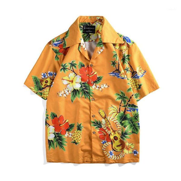 

2019 flower print hawaiian shirt casual beach shirts for men summer open stitch short sleeve cotton shirts chemise homme1, White;black