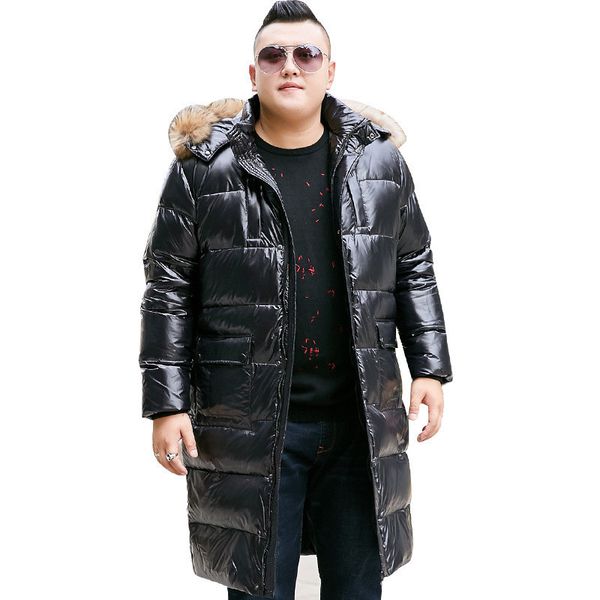 

jacket for winter man's big, shiny super with male hoodie on the knee extra long size black m-10xl coat kobj