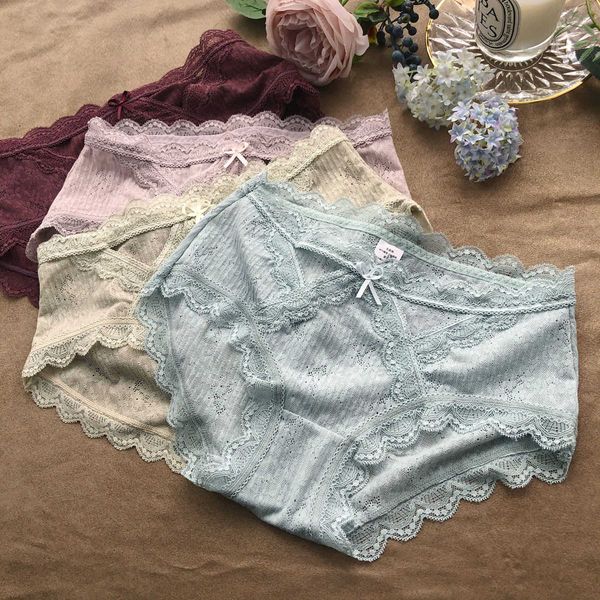 

new version of hollow lace girl underwear bow lovely color women's underwear, Black;pink