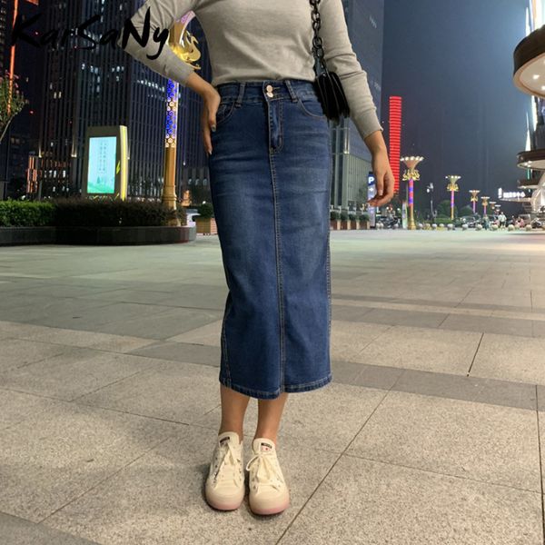 

karsany denim skirt long straight skirts womens summer blue vintage skirt jeans women denim long skirts for women summer 2020 q1209, Black