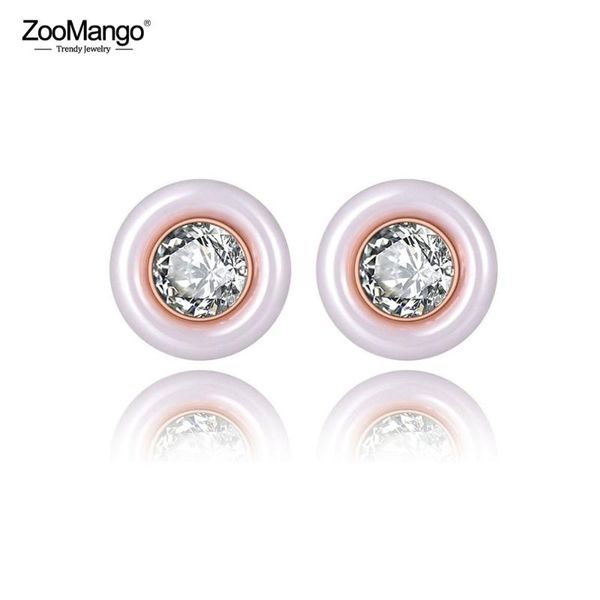 

zoomango sparkling stainless steel white/black ceramic wedding earrings for women cz crystl earrings for christmas gift ze19279, Golden;silver