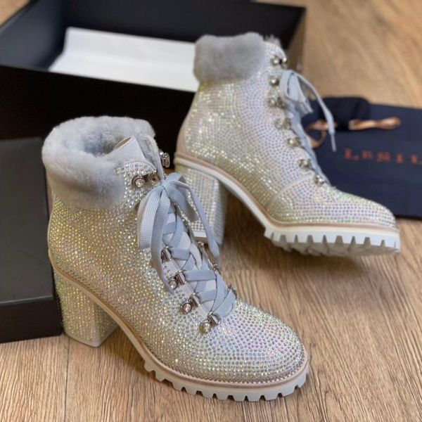 

горячая зима натуральные кожаные ботильоны для голеностопных ботинок женщины шерсть внутри сапоги женщины круглые пальцы высокие каблуки bot, Black