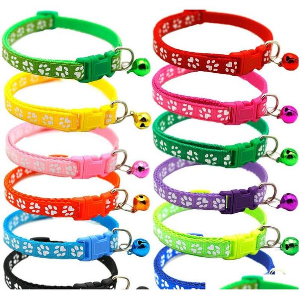 

new arrival breakaway adjustable cats dog collars paw print pendant with bell bling pet decoration supplies cute collar 1dbmo