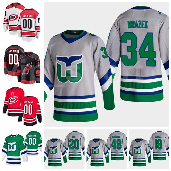 

carolina hurricanes reverse retro jersey 76 brady skjei 34 petr mrazek 24 seth jarvis 18 ryan dzingel 88 martin necas hockey green white, Black;red