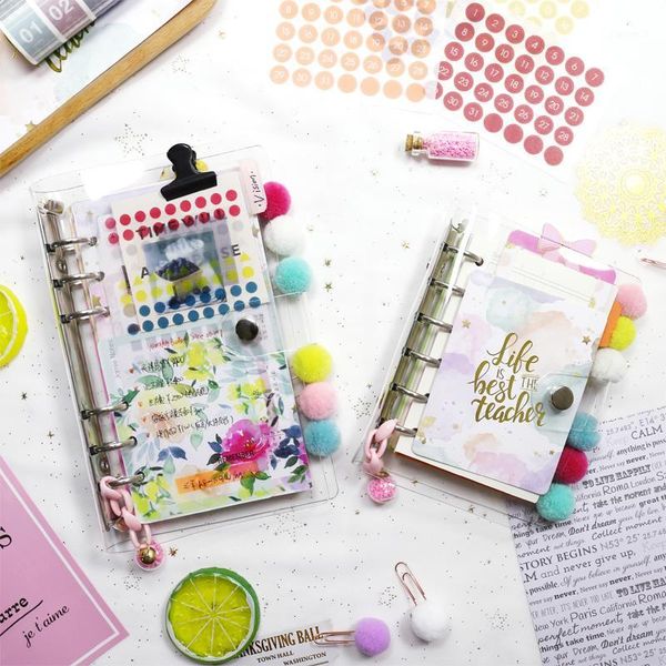

mypretties 6 hole binder organizer a7 a6 a5 diy planner agenda diary journals transparent notebook pvc binder cover1, Purple;pink
