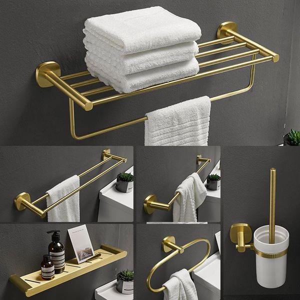 

bath accessory set bathroom toilet paper holder robe hook wall hanging brushed gold towel rack space aluminum hardware pendant