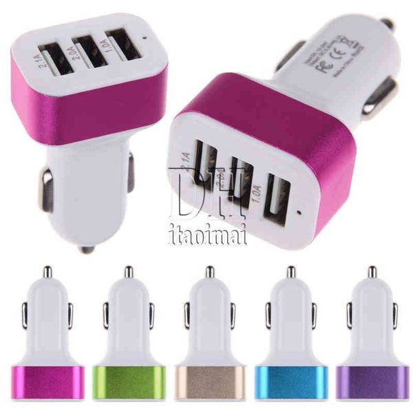 

3 usb ports car charger metal ring 5v 5.1a universal colorful adapter for iphone 6 6s samsung note 4 500pcs