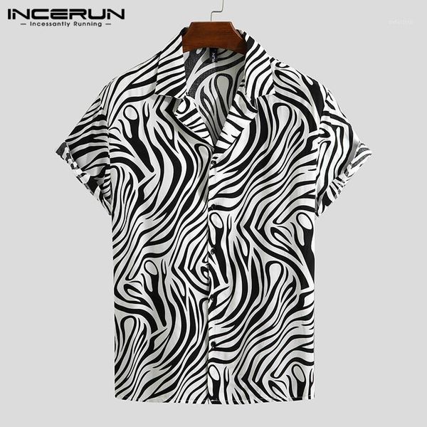 

incerun summer printed men shirt casual button chic high street hawaiian shirt 2020 short sleeve stylish handsome lapel camisa1, White;black