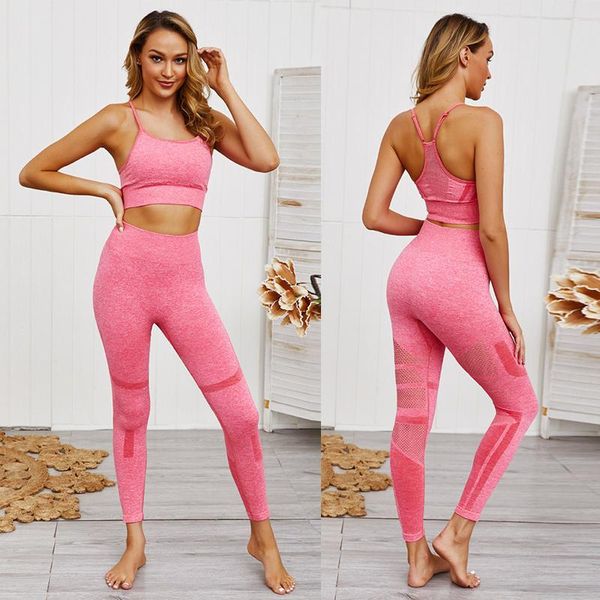 

yoga outfits 2021 women seamless set fitness tant hollow solid gym suit female 2 pcs sports workout running sportswear, White;red