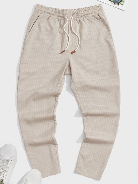 

men striped print drawstring waist pants f6ph#, Black