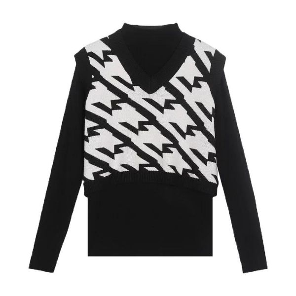 

fall 2020 women's vest + round neck sweater two-piece suit was tall and thin woman sweaters japanese fashion, White;black
