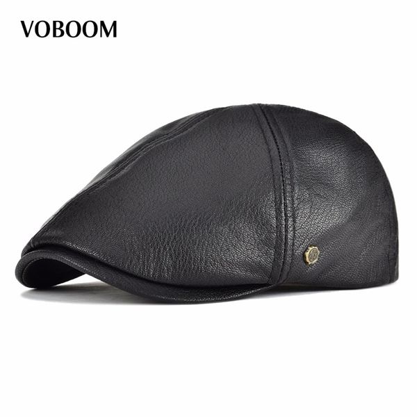 

voboom genuine real leather flat cap 6 panel design cabbie beret hat for men women newsboy 154 201216, Blue;gray
