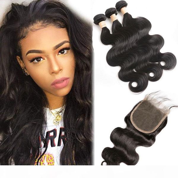 

peruvian human hair 4 pieces lot bundles with 5x5 lace closure body wave lace closure with hair extensions 8-28inch wefts with closure, Black;brown