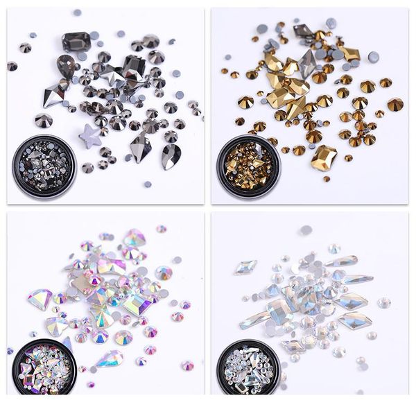 

1 box glitter nail rhinestones gold grey chameleon color mixed size flat back nail art jewelry decoration diy jllsnq, Silver;gold
