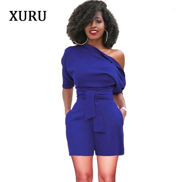 

xuru women slash neck rompers belted button jumpsuit summer solid casual bodycon jumpsuit rompers womens overalls1, Black;white