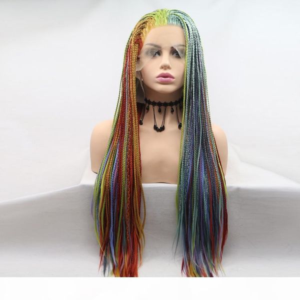 

colorfuly cosply bomb glance dreadlock synthetic hair crochet braid omber lace front braiding women curly wigs fiber wig, Black