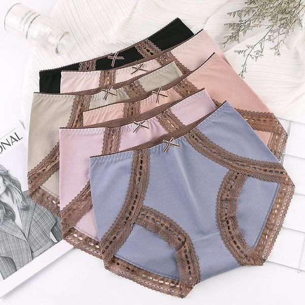 

women's panties high waisted large size ladies temperament abdomen hips plus sister lace hollow women's triangle panties1, Black;pink