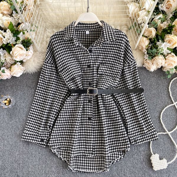 

2021 new retro chess female blouse collar long button fashion streetwear blouses yb7l, White