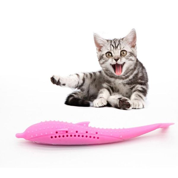 

cat toys fish shape toothbrush with catnip, pet eco-friendly silicone molar stick teeth cleaning toy for cats drop1