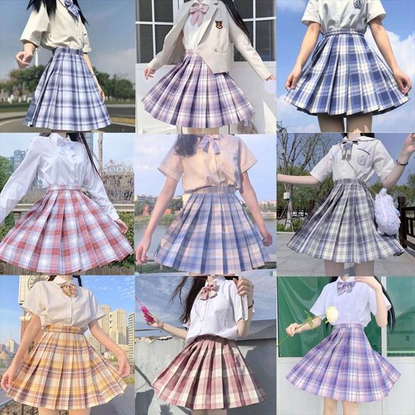 

japanese school girl uniform pleated skirts street fashion hight waist a line plaid jk short skirt ice cream color summer wear, Black