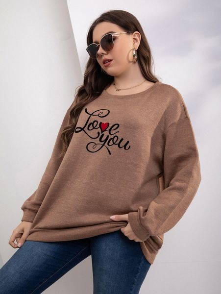 

plus slogan graphic drop shoulder sweatshirt z7av#, Black