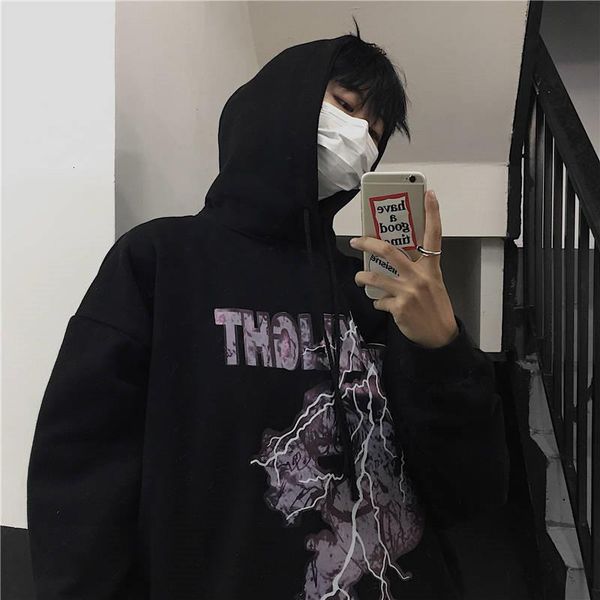 

японская мода harajuku high street hoodie свободные серые черные классные осенние мужские свободные пара модные толстовки печатные вершины, Black