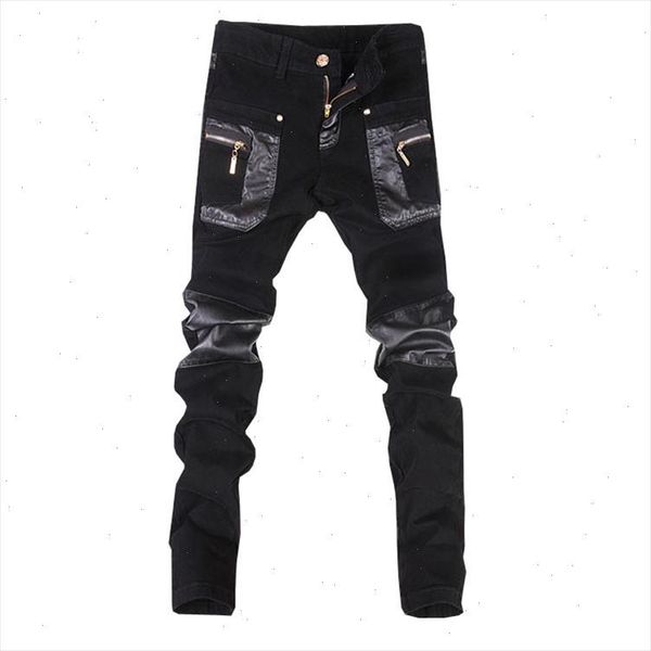 

new fashion skinny leather pants faux leather motorcycle jeans trousers 28 34 small size a108, Black