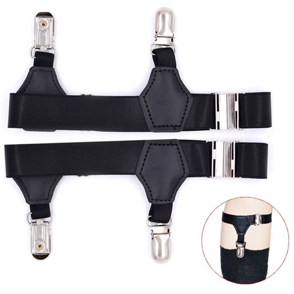 

2pcs/set socks garters belt suspenders adjustable non-slip clips for men women, Black;white