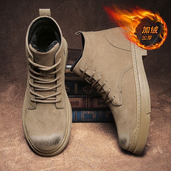 

plush high martin boots new winter cotton shoes british trend ins casual thermal men's shoes c1212, Black;white