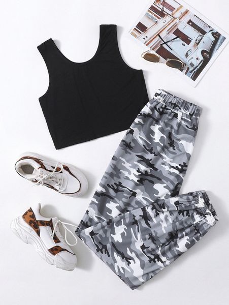 

crop tank with camo sweatpants w6zu#, White