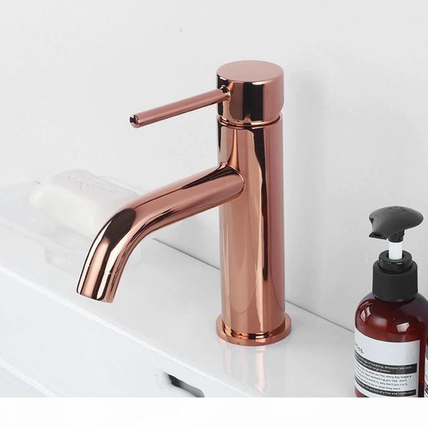 

rose gold brass bathroom basin faucet single handle deck mounted and cold bathroom sink water mixer tap