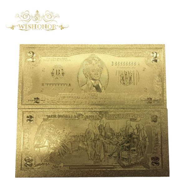 

10pcs lot 24 karat gold banknote usd 2 dollars banknotes fake paper money engraved golden crafts wmtgdo rimmer