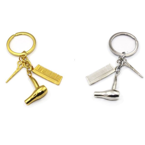 

scissor alloy new comb blower golden keychain silver hairdressing scissors hair dryer comb charm pendant car bag key rin, Slivery;golden