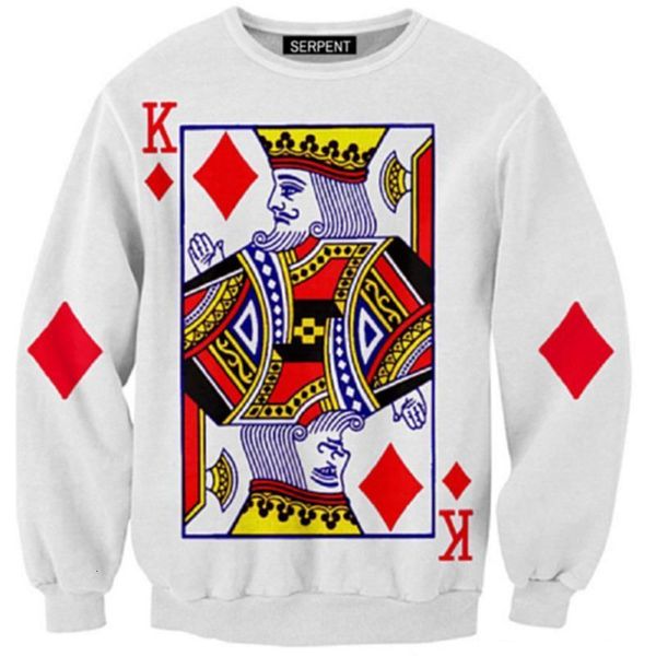 

2020 men women 3d sweatshirts poker diamond king 3d print simple white jumpers plus size 5xl pullover streetwear, Black